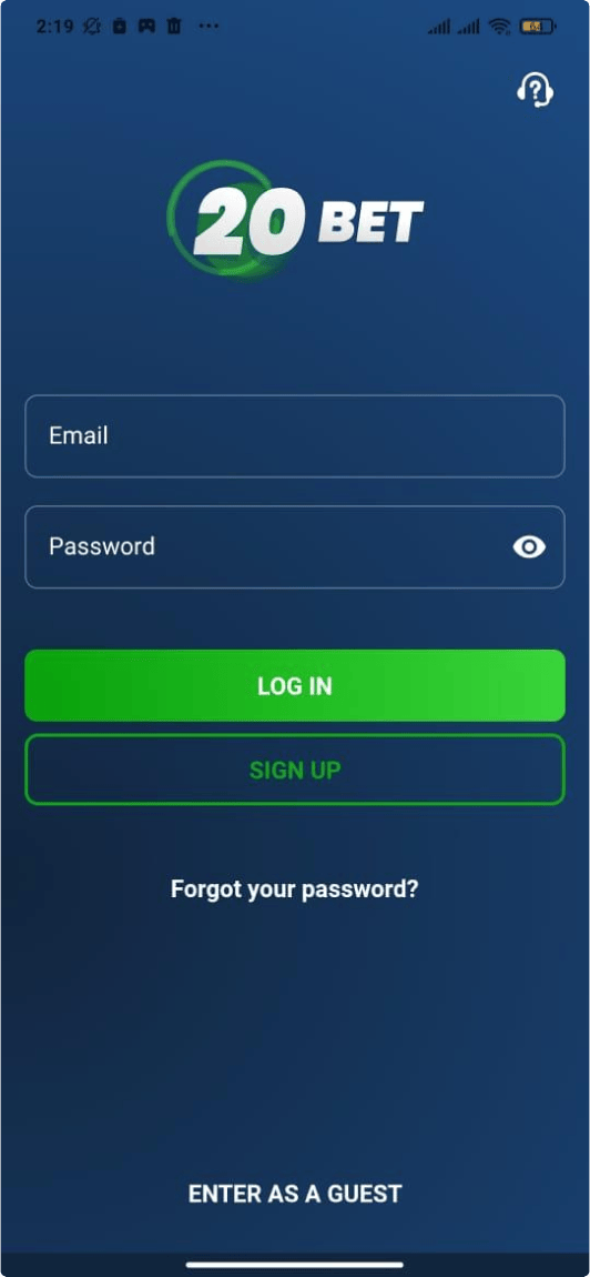  20Bet নিবন্ধন ধাপ